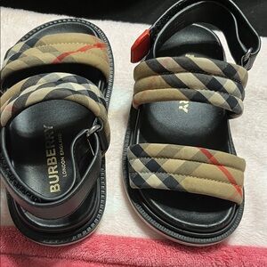 Burberry Kids Black and Tan Check Sandals